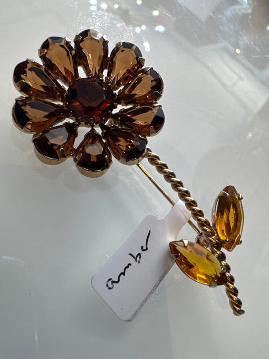 Charming Amber, rhinestone flower brooch