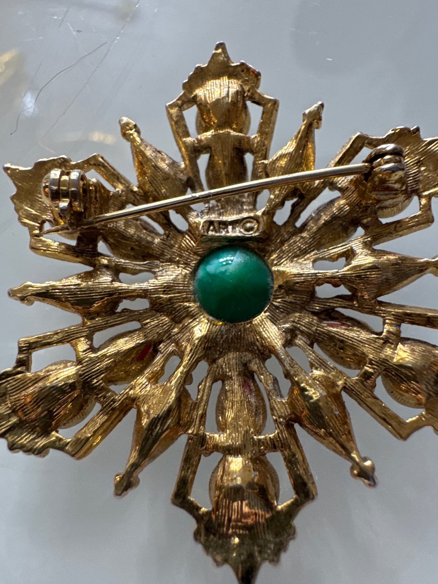 Signed 1960 ART colorful cabochon brooch