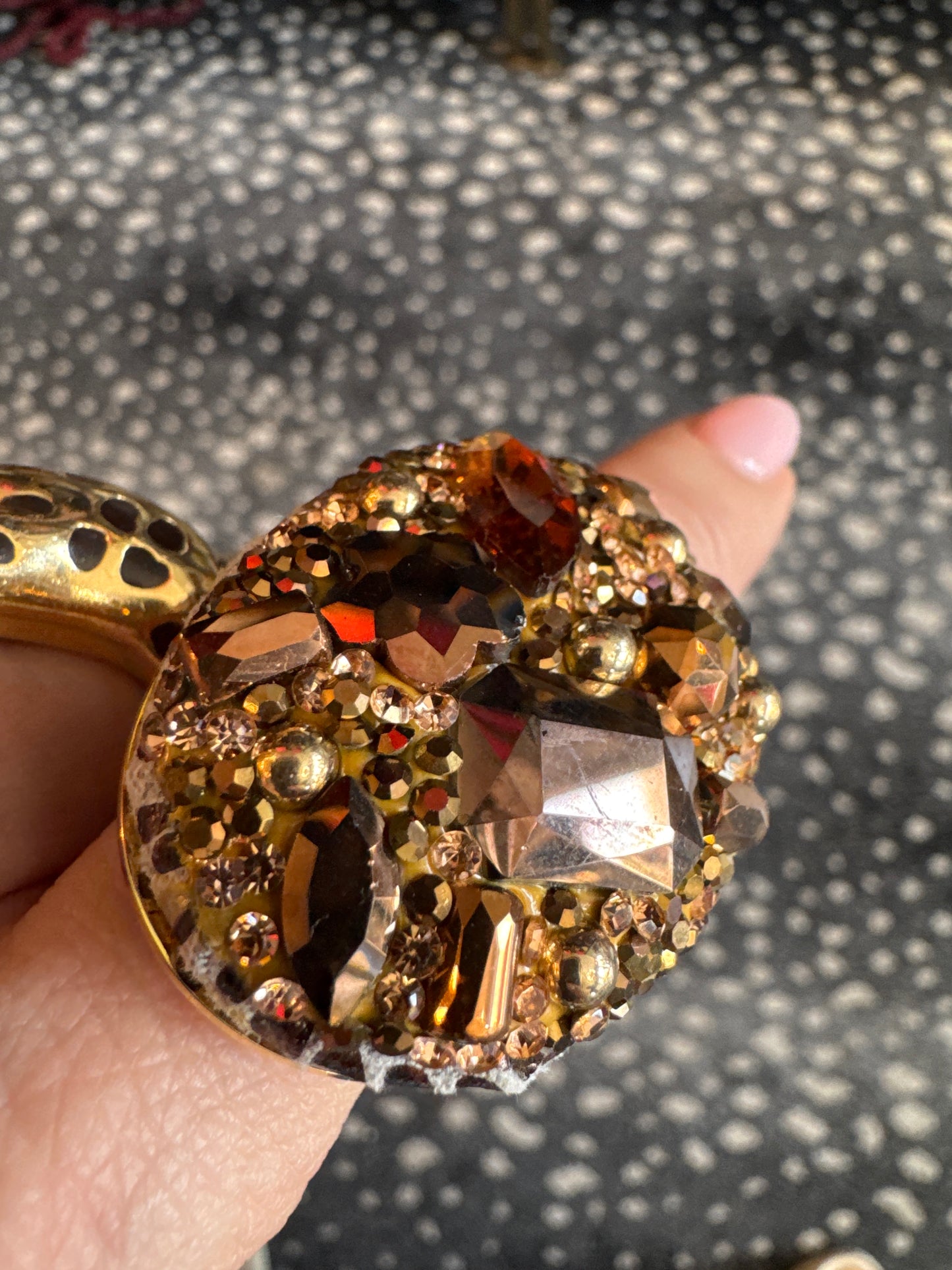 Amber colored rhinestone cocktail ring. Sourced in Paris. Paris live.