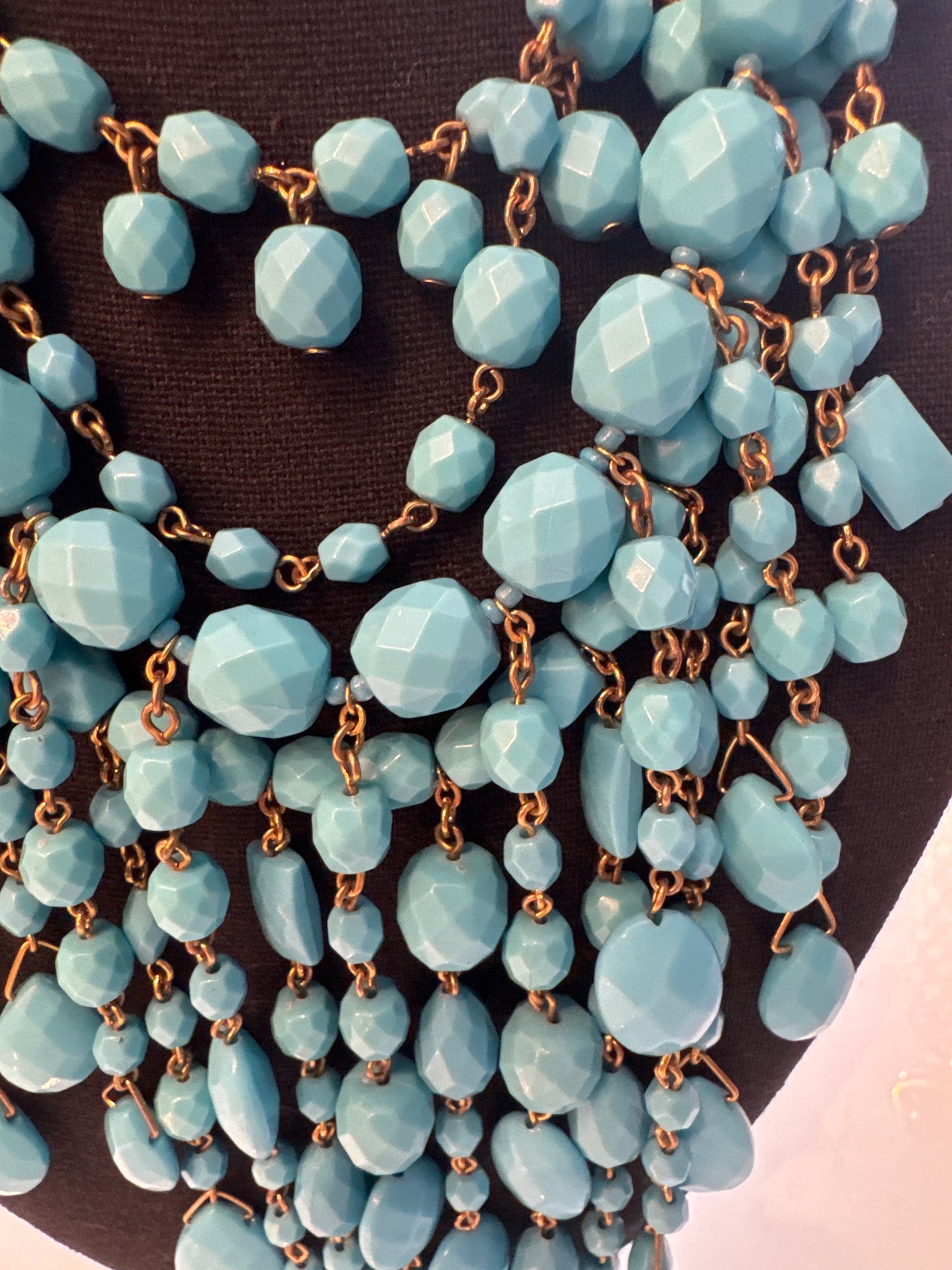 1980s Joan Rivers turquoise multi strand bib necklace