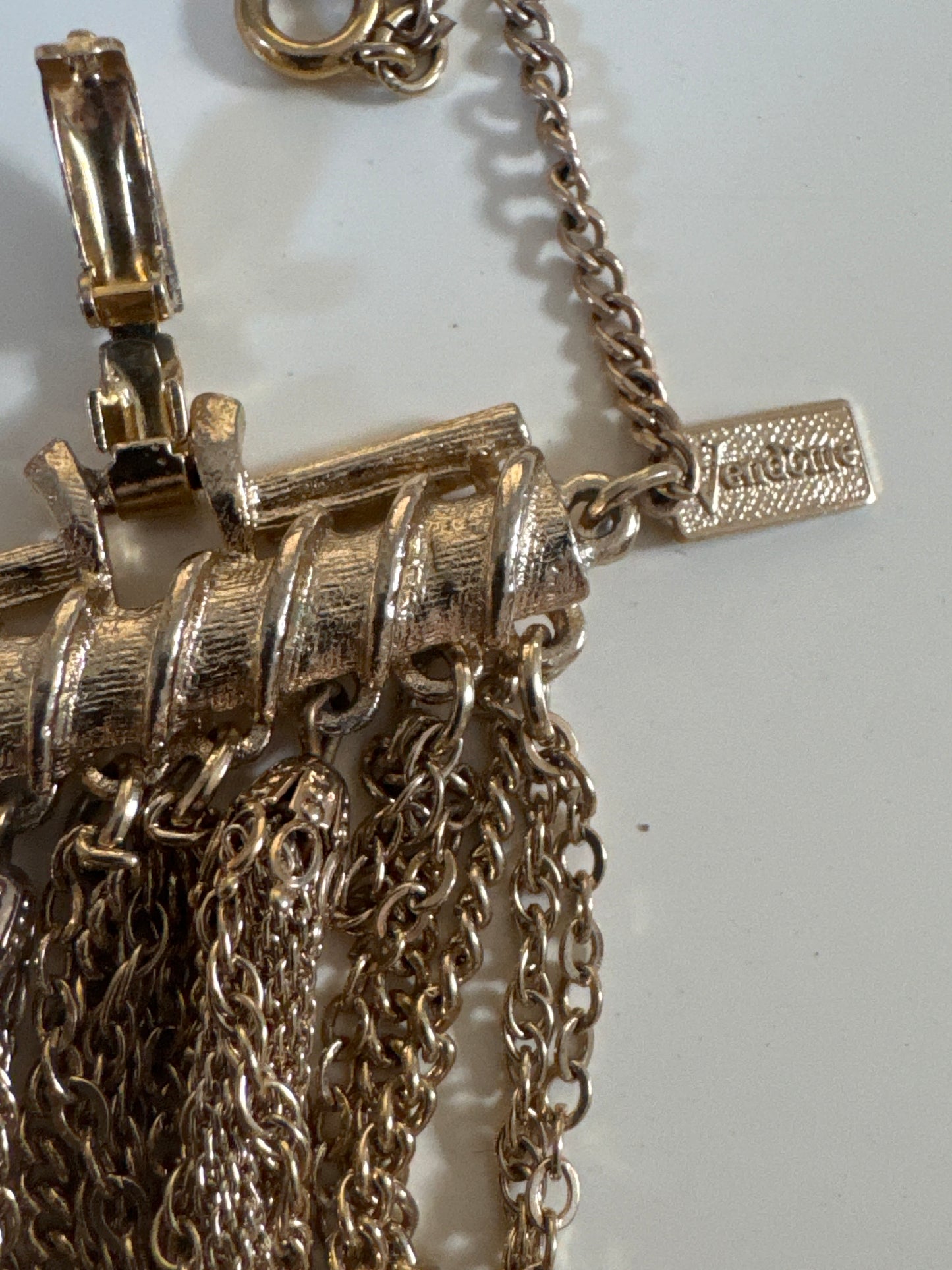 1940s signed Vendome multi strand gold tone bracelet. Search "Vendome" to see matching necklace