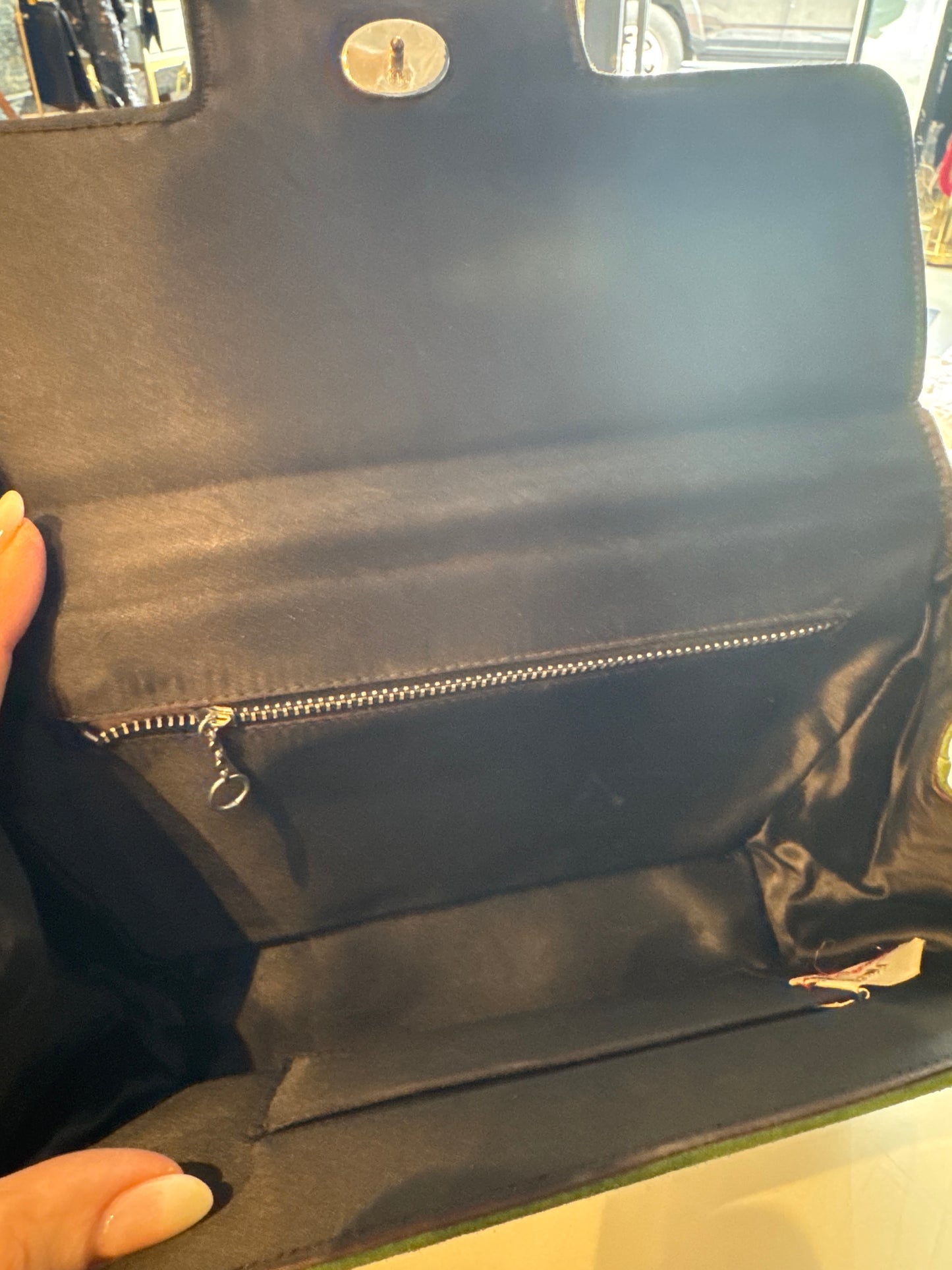 Beautiful vintage, green suede, and silver handbag