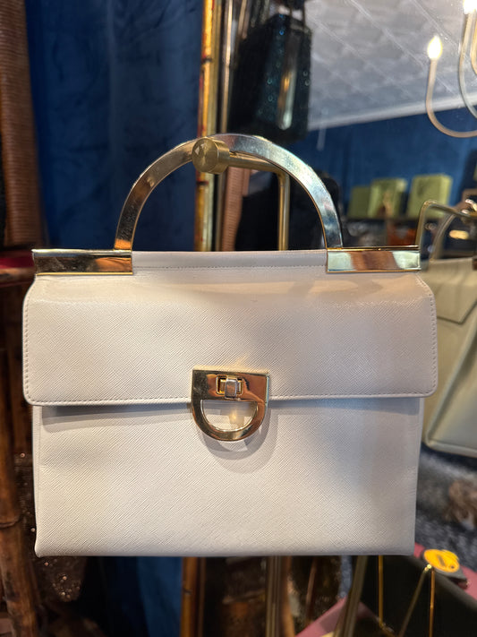 Stunning 1960s ivory and gold top handle handbag. designed by Chic de Paris