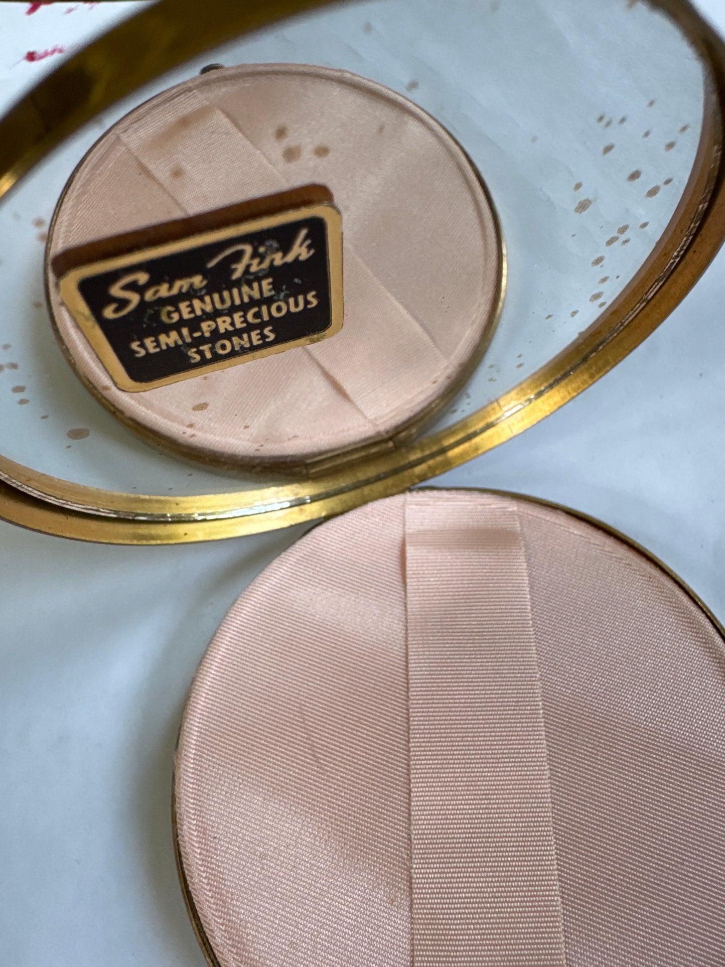 vintage 1950s SAM FINK Makeup, compact with semi precious stones