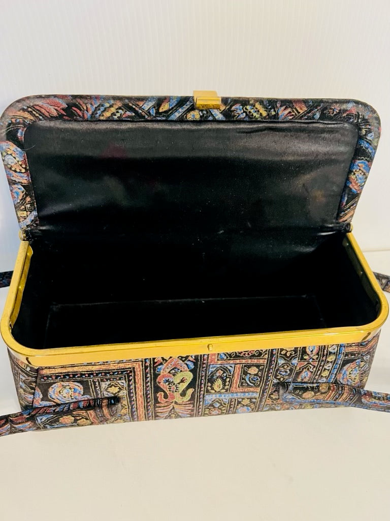 Vintage 1950’s fabric box bag with blue design