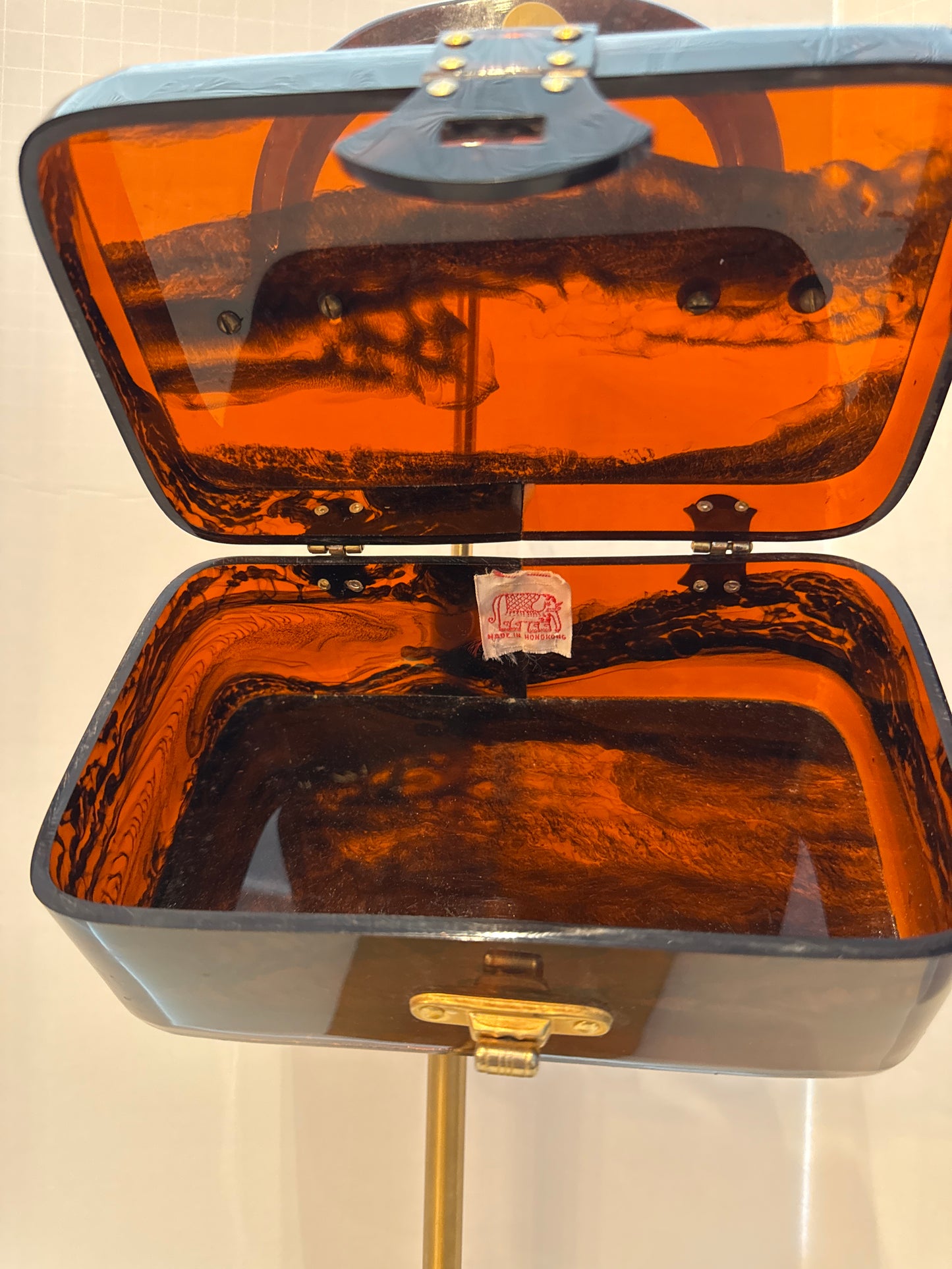1950s Lucite box bag with gold hardware