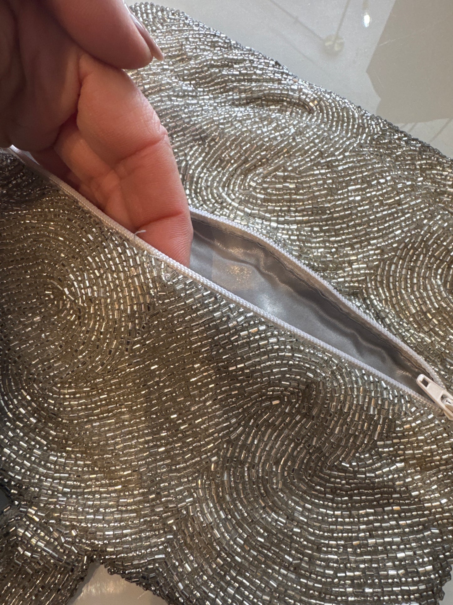 1970s silver beaded clutch that can also be used as a jewelry roll