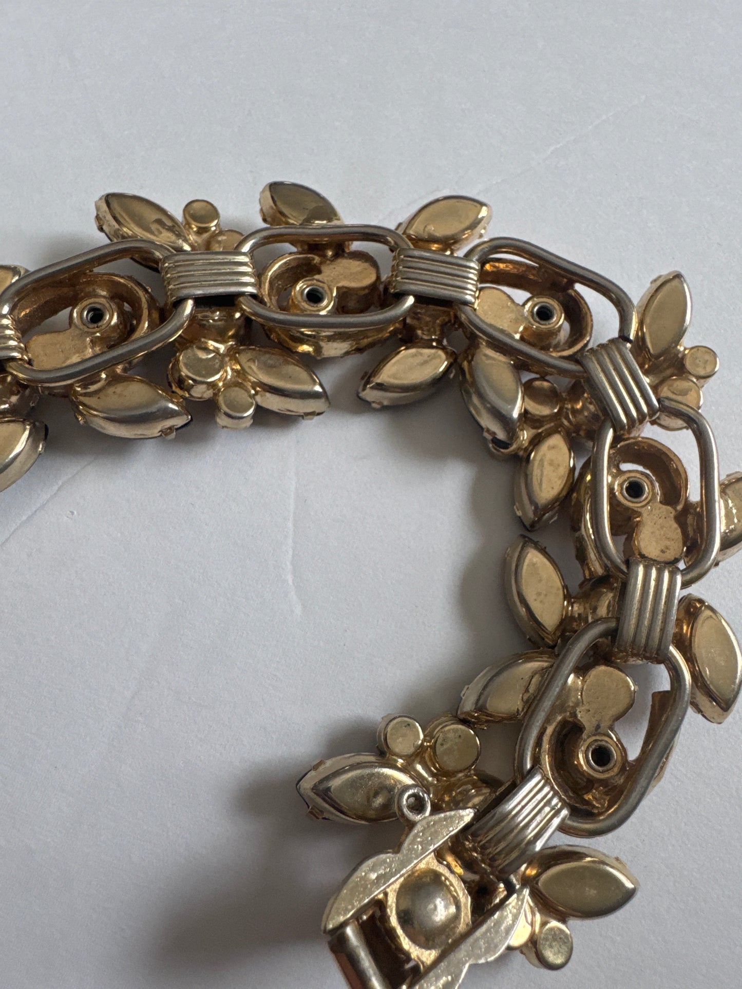 WOW! Rare D & E Juliana multi layered black bracelet with red and topaz rhinestones along with black and gold confetti style stones