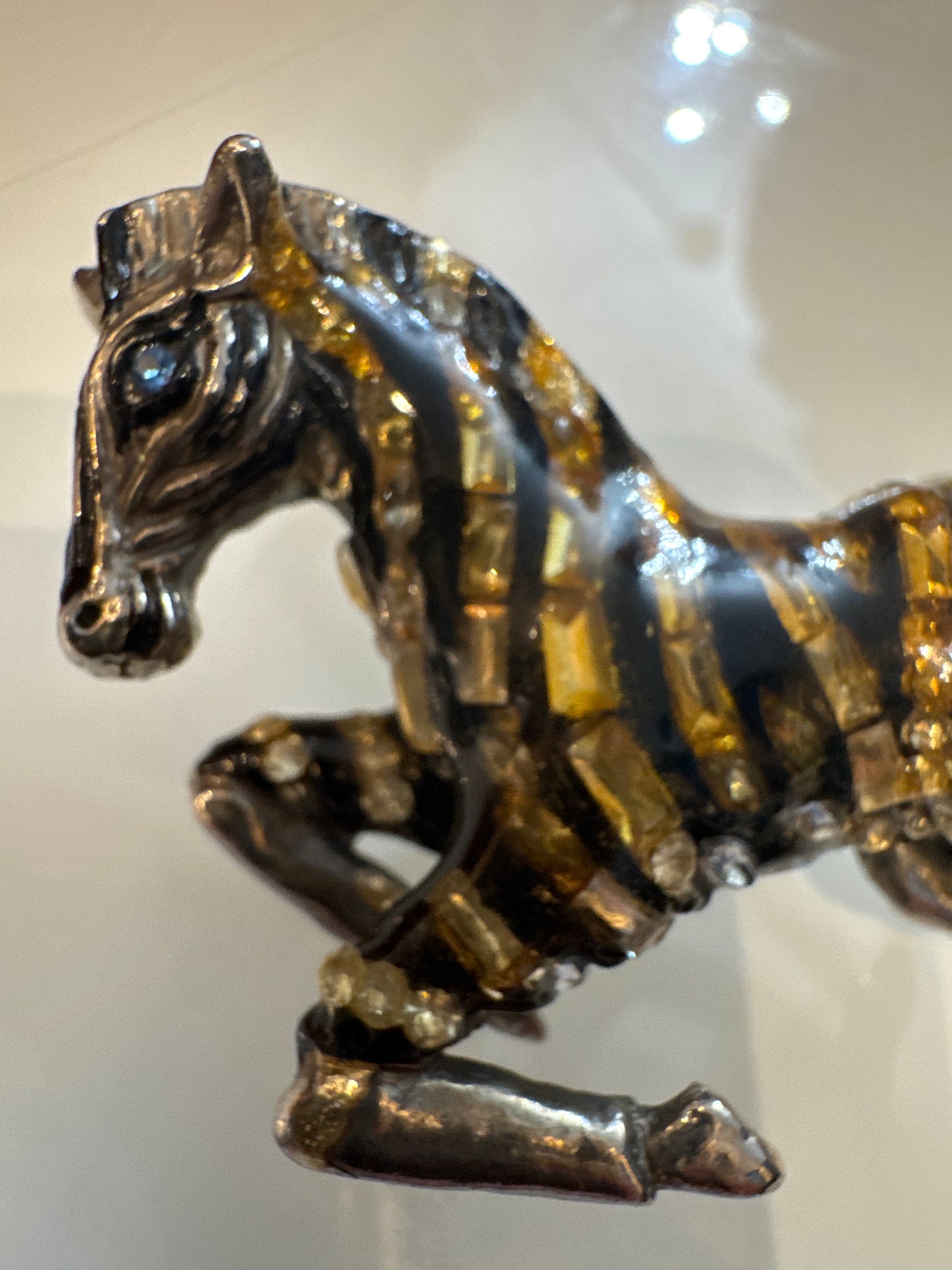 1970s signed Wendy Gell trembler horse brooch