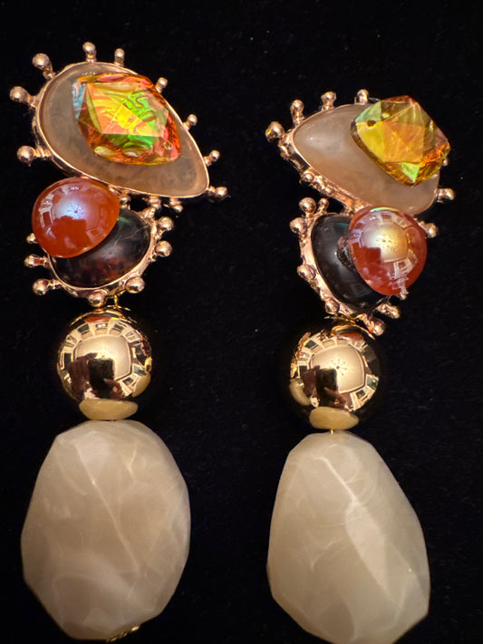 jumbo 1990s dead stock dangle clip on earrings France