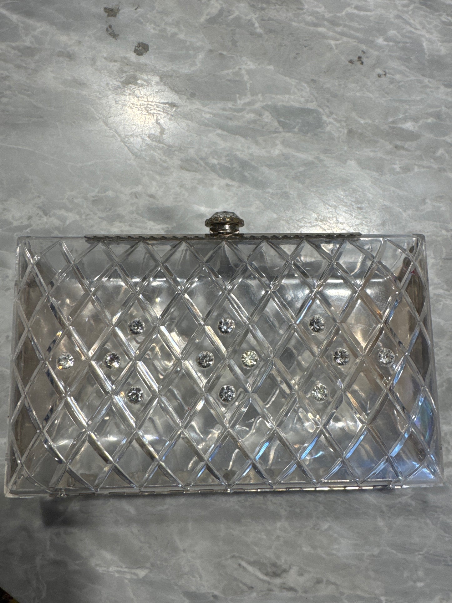 Vintage 1950s clear lucite clutch with rhinestones Fits phone! Oscar worthy!