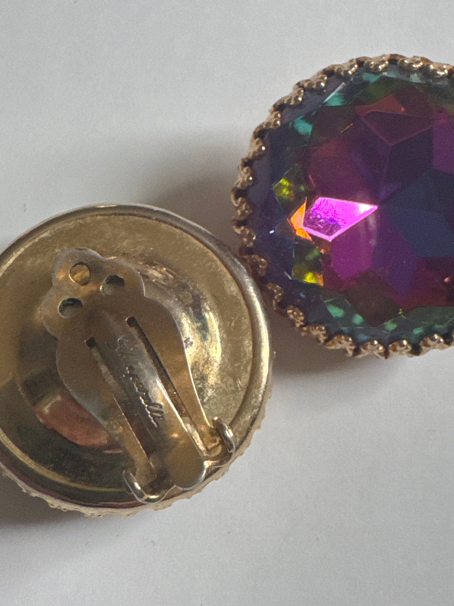 1930s signed Schiaparelli watermelon stone button earrings
