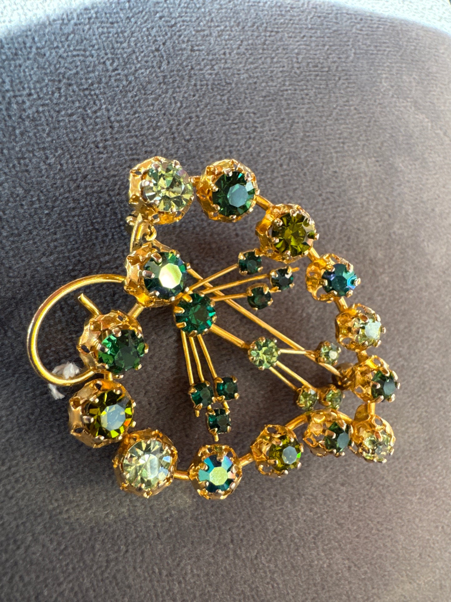 Beautiful vintage, green Aurora borealis brooch, signed Austria