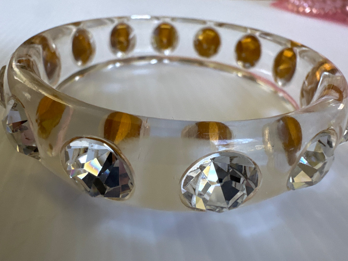 1990s clear resin bangle with rhinestones