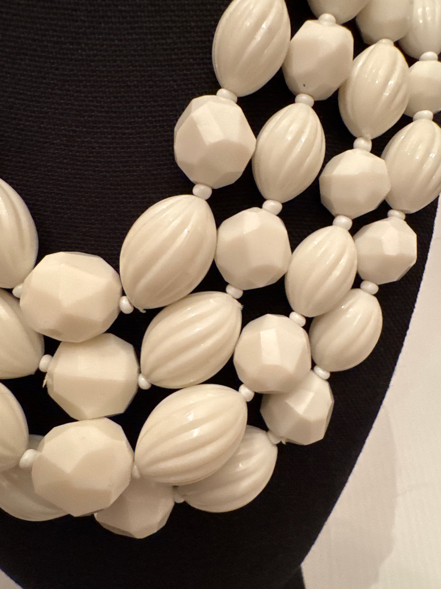 Beautiful four strand white 1950s beaded necklace. signed Germany. Perfect for summer PARIS LIVE