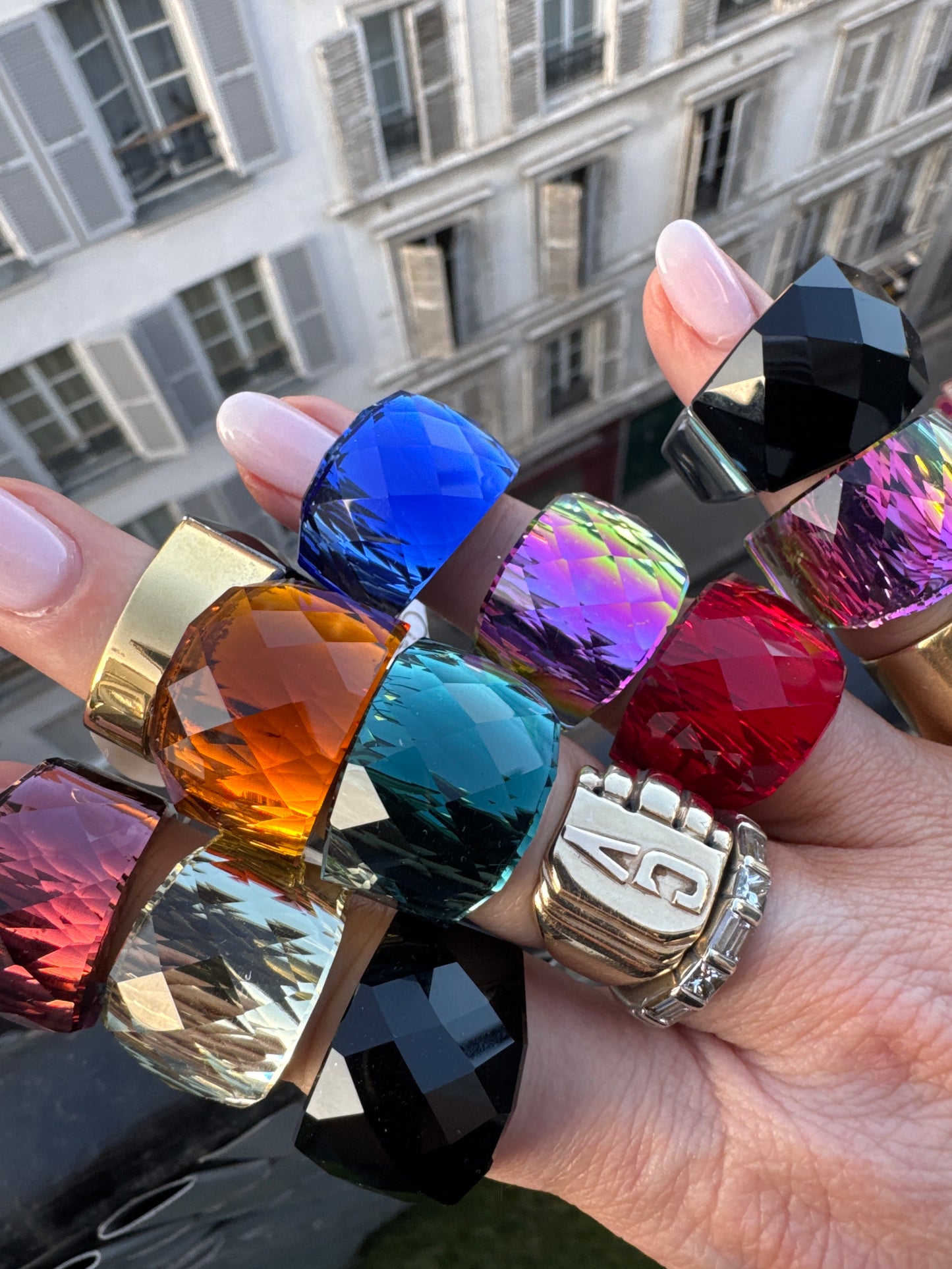 Stunning 1980s cocktail rings. Sourced in Paris.