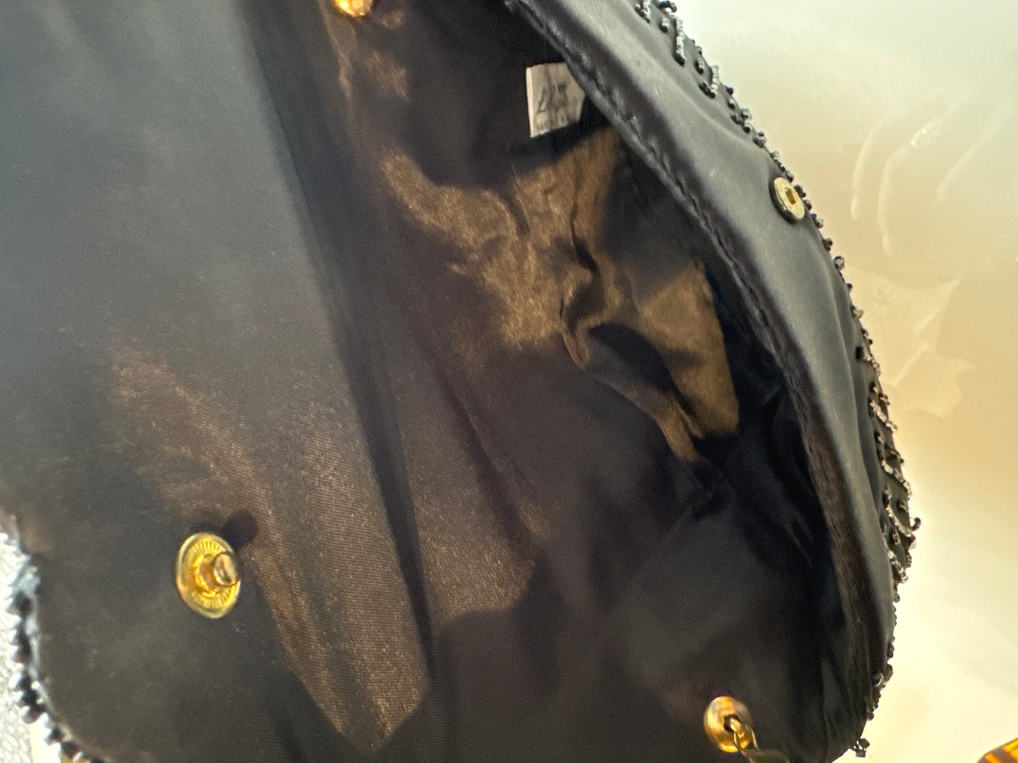 Beautiful 1950s black beaded clutch with convertible shoulder strap chain