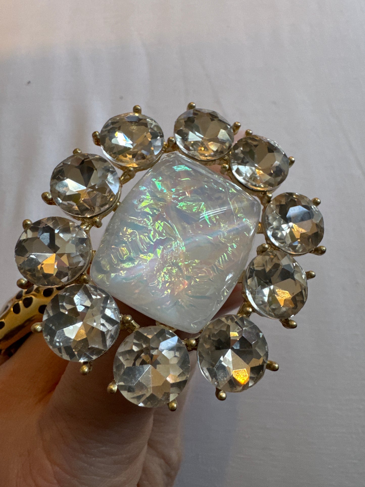 Jumbo 1980s clear colored cocktail ring in a flower shape. Sourced in Paris.