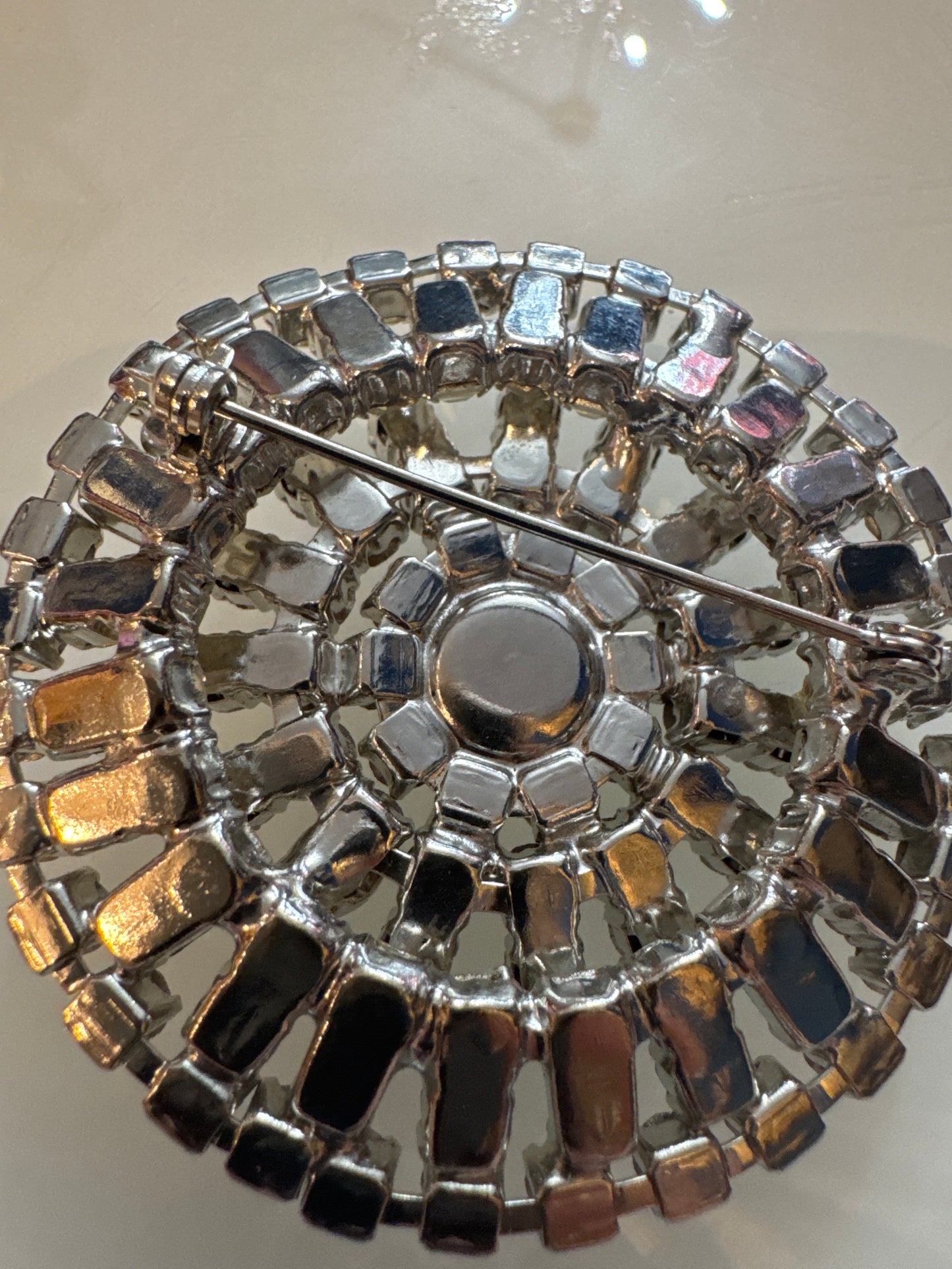 Magnificent 1940s jumbo rhinestone round brooch