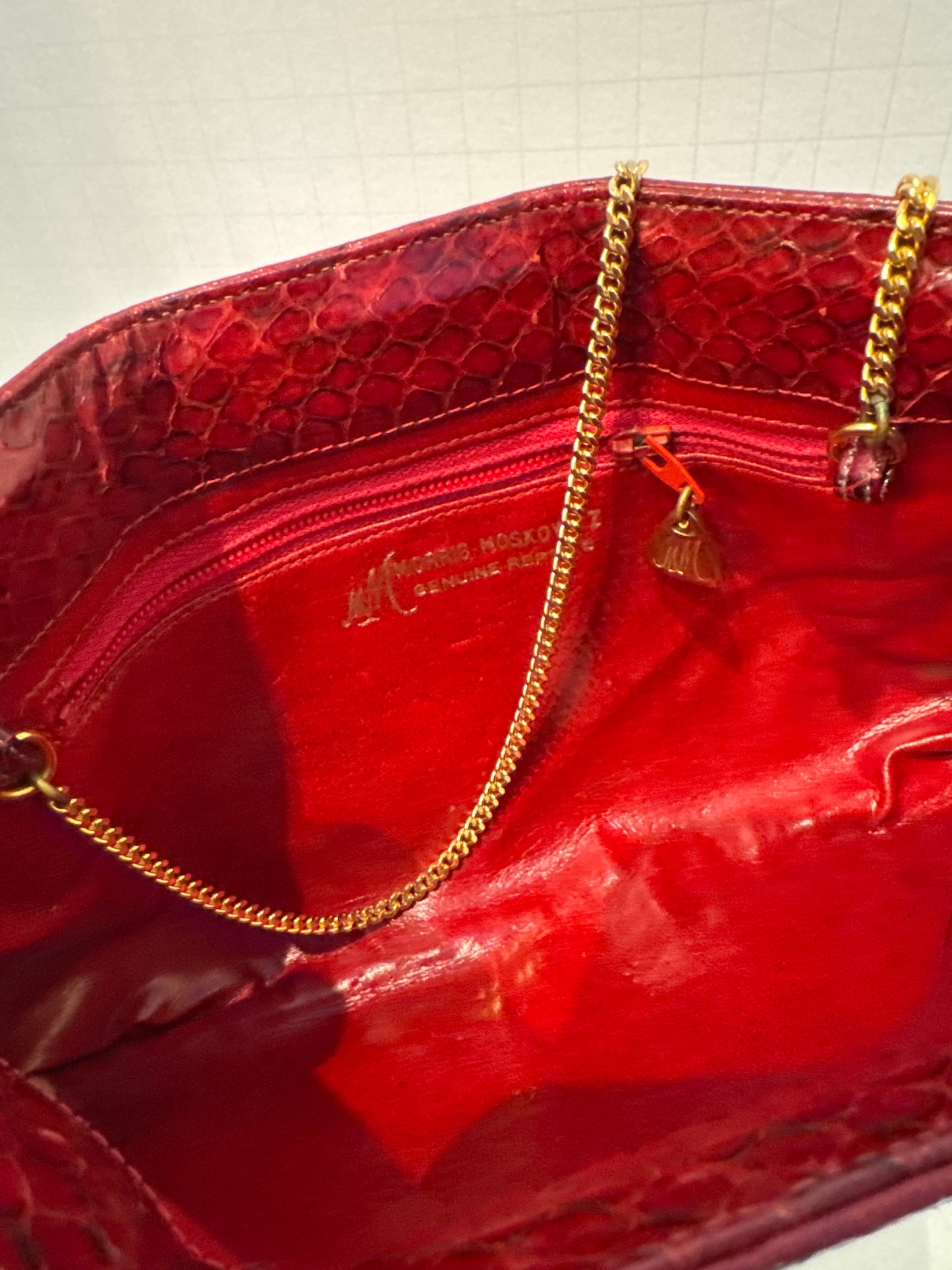 1950s MORRIS MOSKOWITZ snakeskin Merlot colored clutch