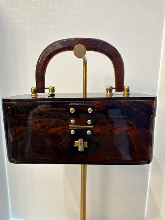1950s Lucite box bag with gold hardware