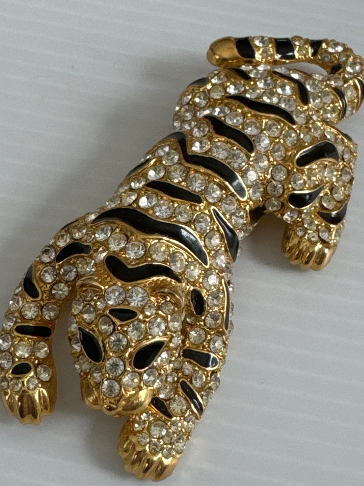 1980s Panther brooch with crystal rhinestones and black enamel