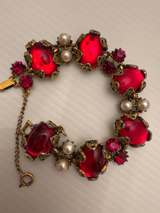 Beautiful signed 1960s Holly craft red rhinestone and purple bracelet with safety latch