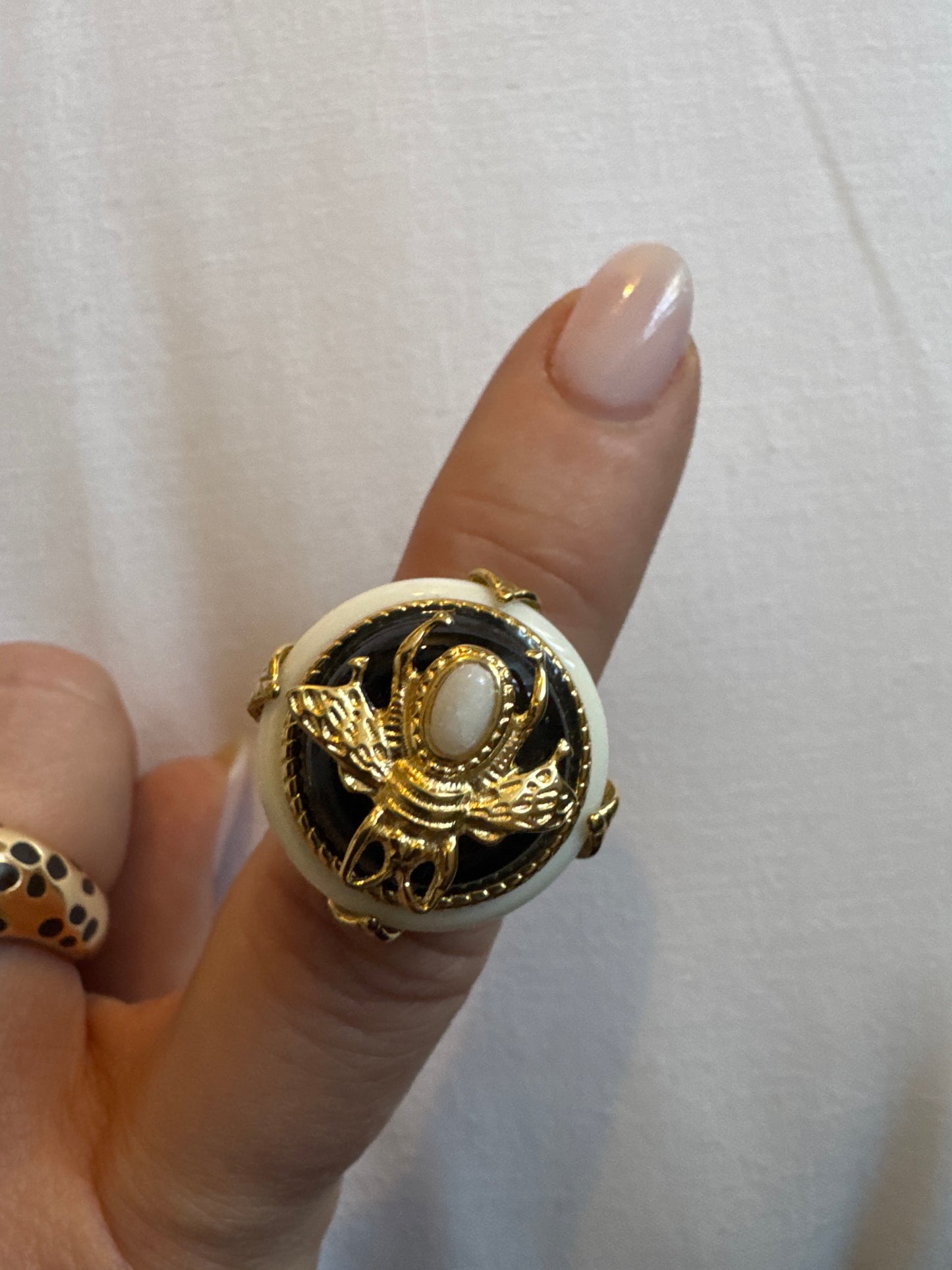 adorable bee button ring. Sourced in Paris.