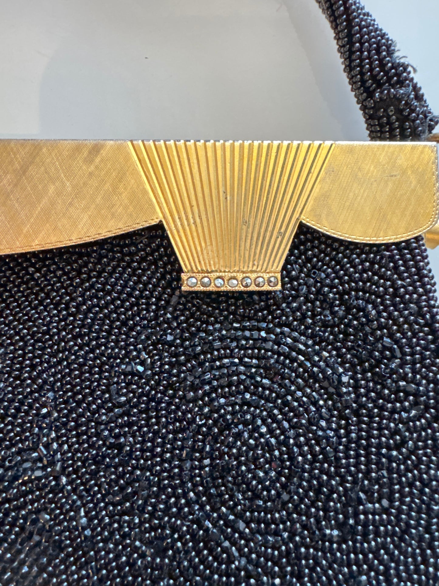 Beautiful vintage 1920s art deco black beaded bag by WALBORG Made in France. Paris live.