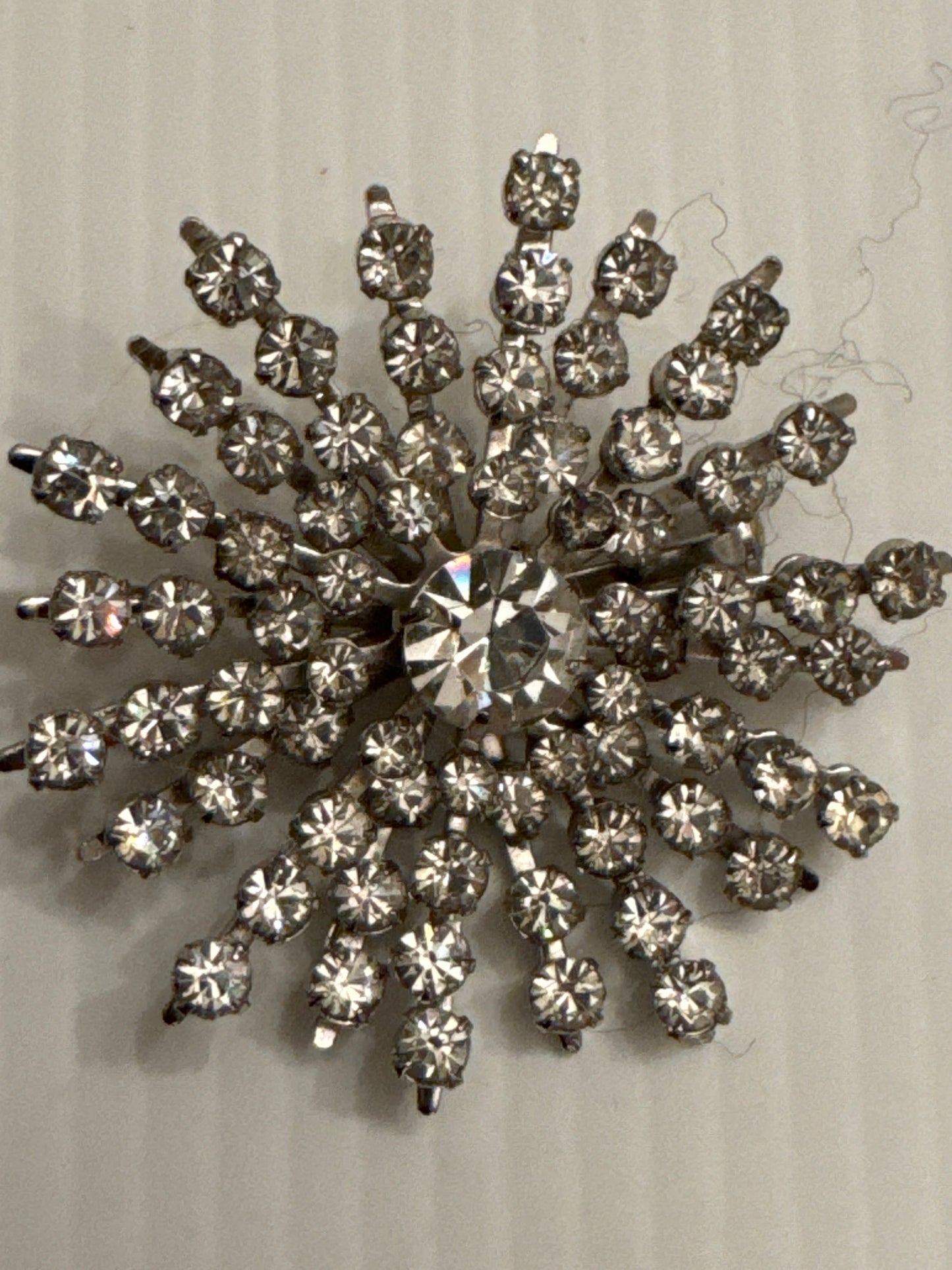Beautiful vintage snowflake rhinestone brooch from the 1950s