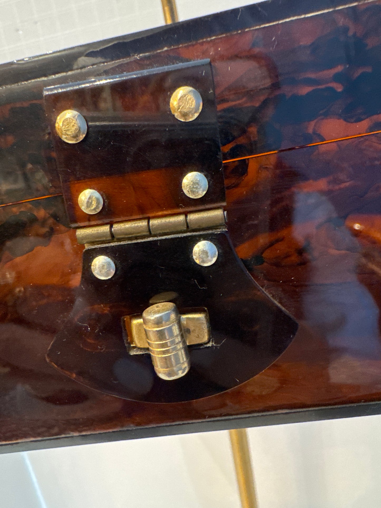 1950s Lucite box bag with gold hardware