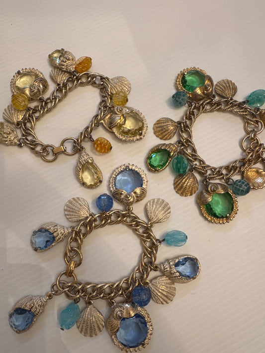 Vintage 1970s shell and glass stone charm bracelets