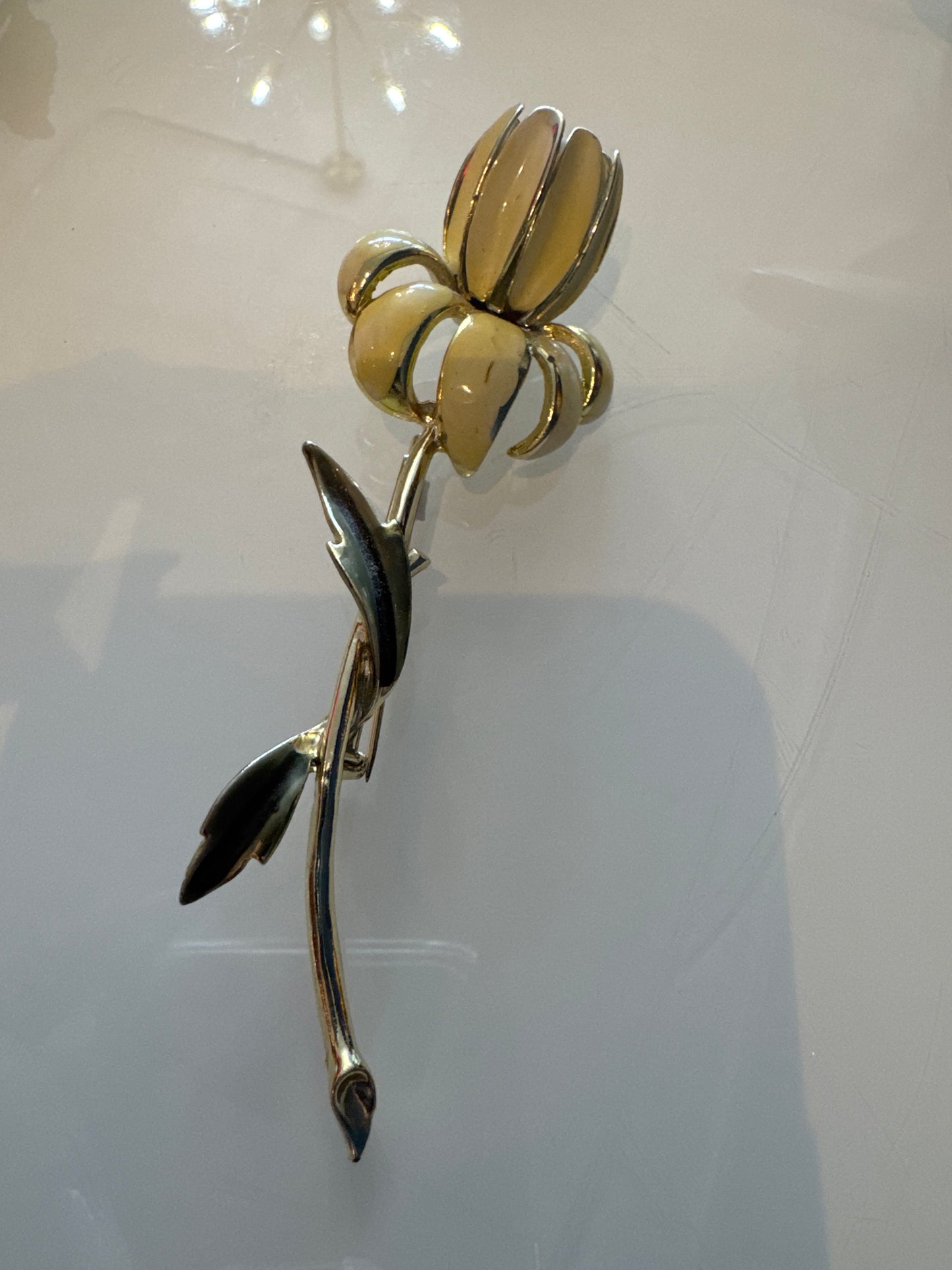 signed CORO flower brooch with pearl inside the petal