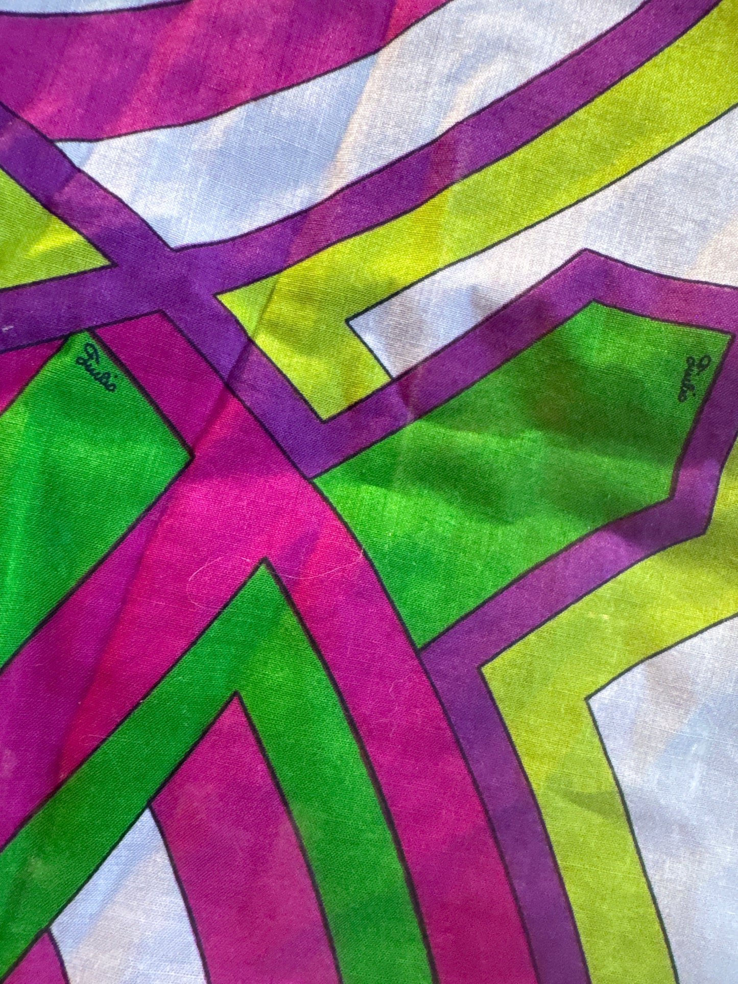 Fabulous vintage Pucci scarf. perfect to tie on your summer VNY Rive Gauche bamboo handle bag, in your hair, or around your neck. And if you're daring, you can wear it as a halter top.