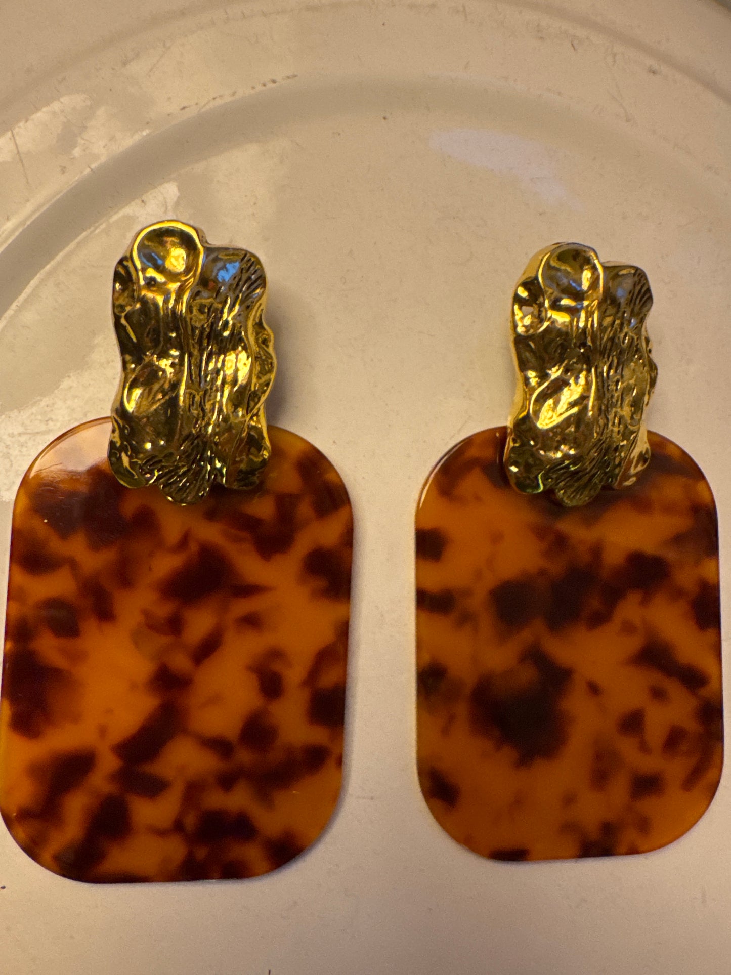 jumbo 1980s gold tone signed tortoise pierced earrings. Sourced in Paris.