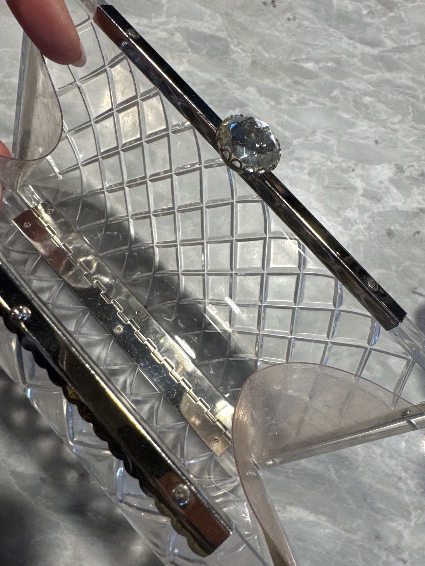 Vintage 1950s clear lucite clutch with rhinestones Fits phone! Oscar worthy!