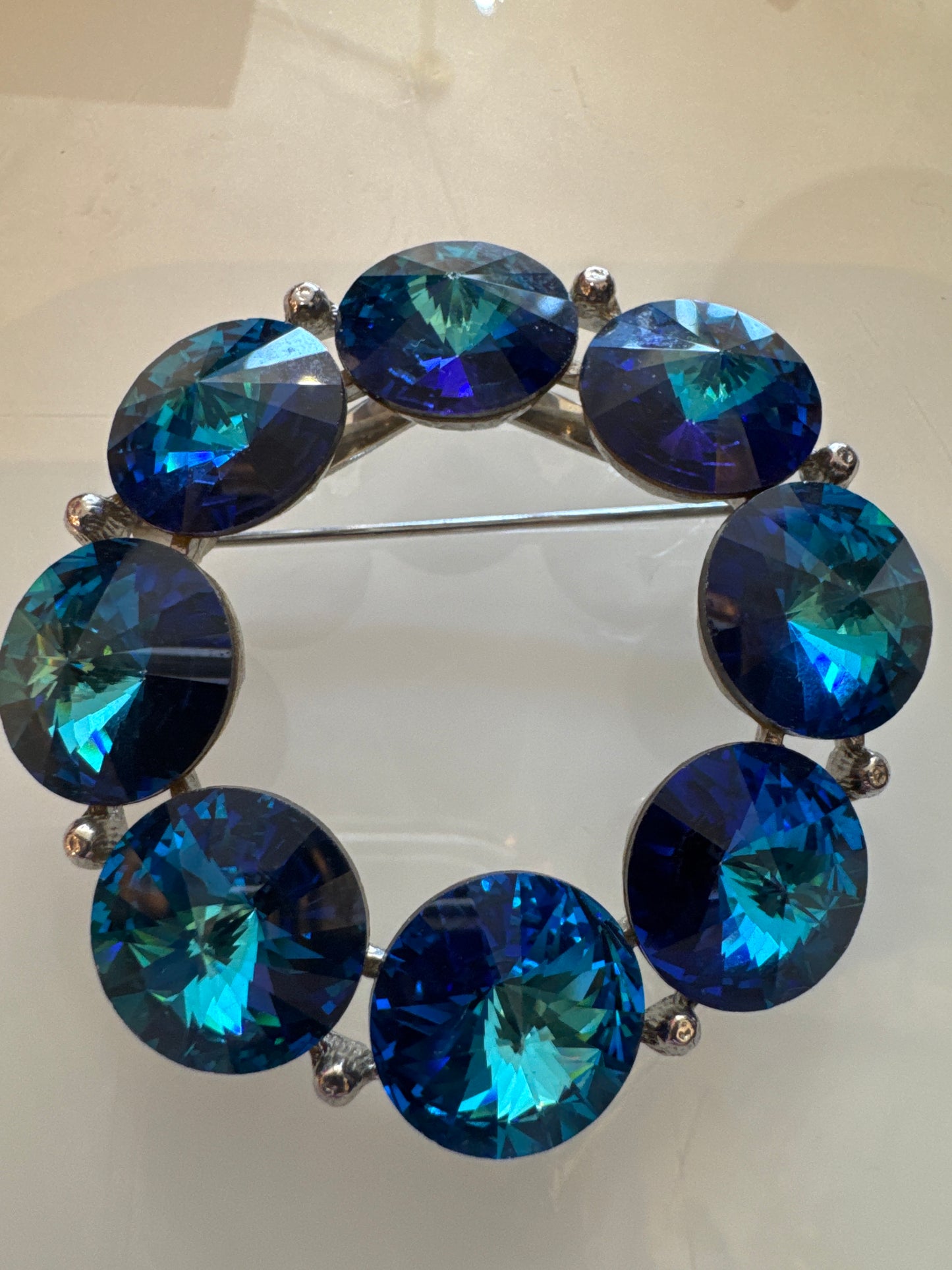 Vintage signed Weiss blue watermelon stone brooch