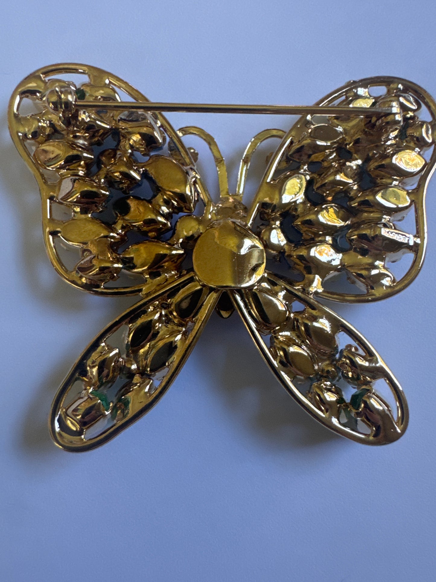1990s blue tone rhinestone butterfly brooch