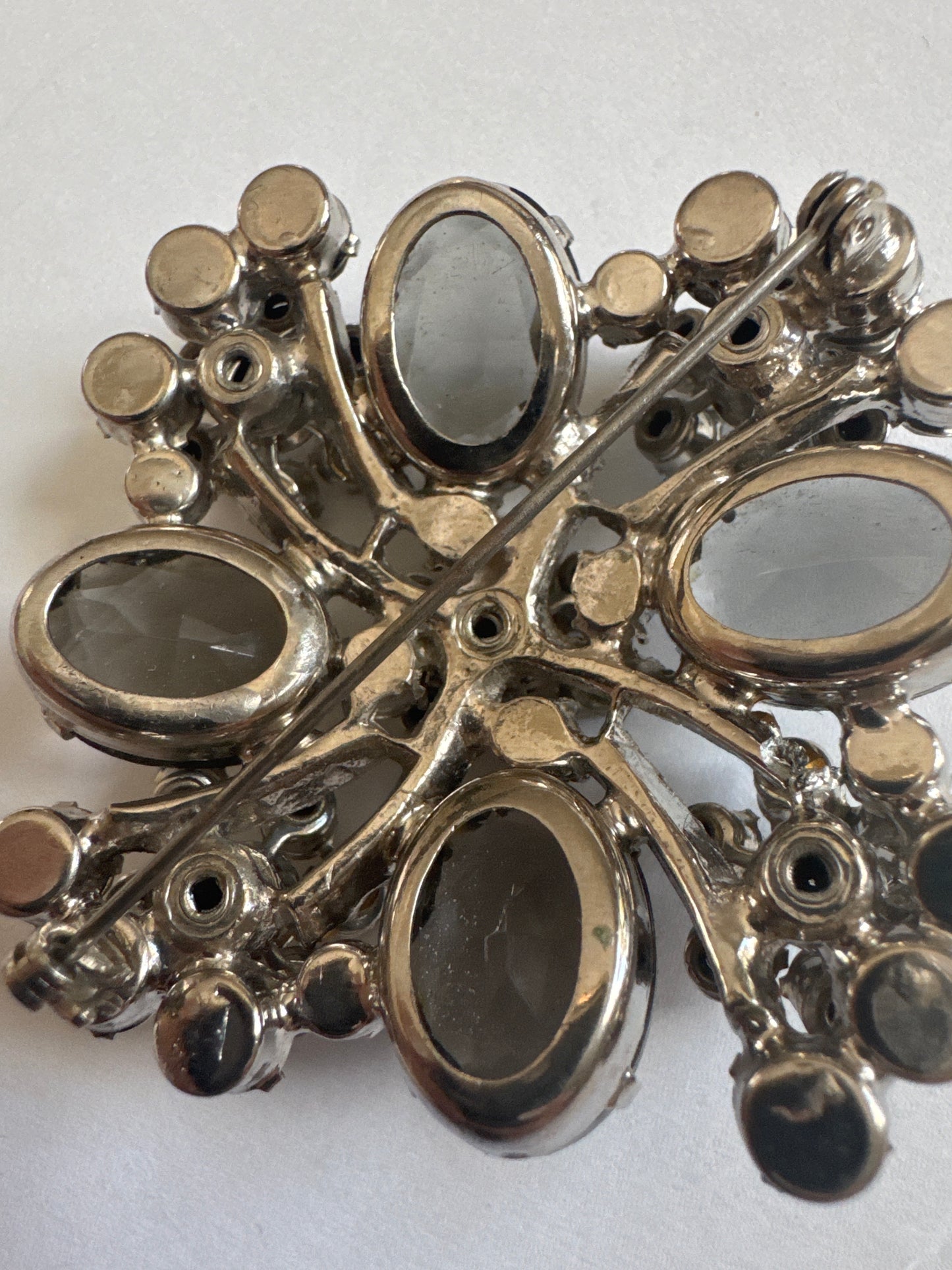 Beautiful 1950s smoky gray multi layered brooch by D & E