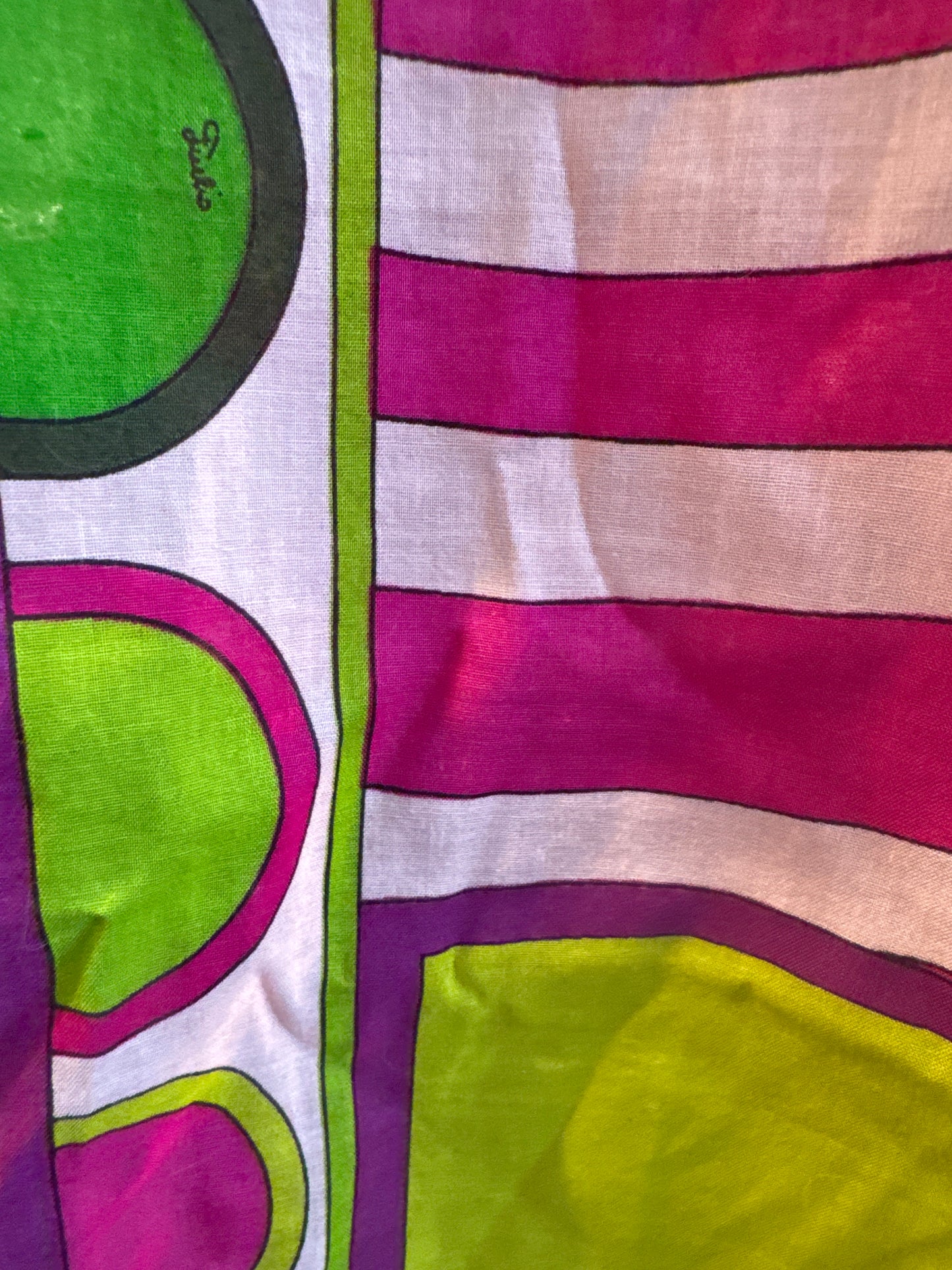 Fabulous vintage Pucci scarf. perfect to tie on your summer VNY Rive Gauche bamboo handle bag, in your hair, or around your neck. And if you're daring, you can wear it as a halter top.
