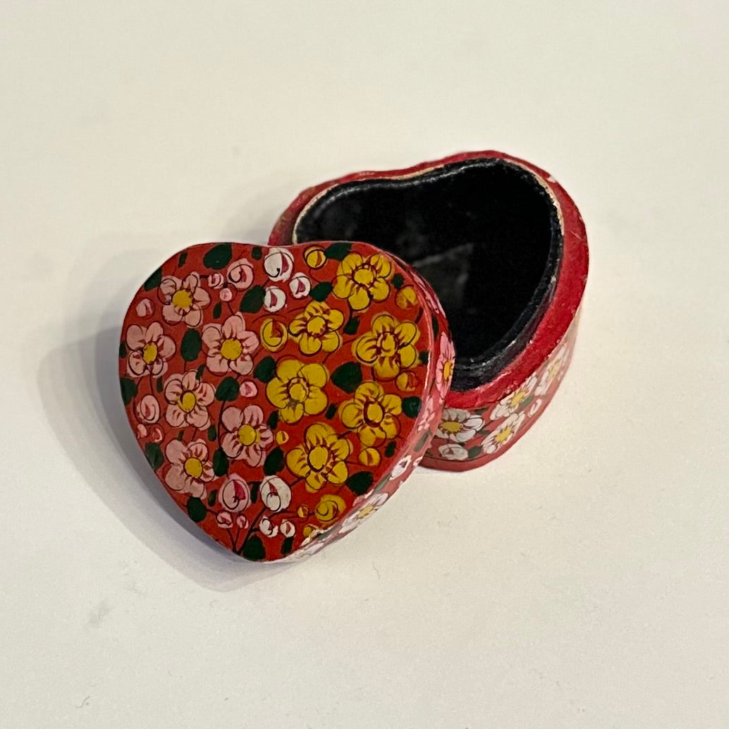 Handmade India Red Floral Heart Shaped Trinket Box