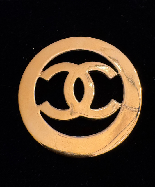 Iconic CC Chanel gold plated, brass vintage authentic  brooch. France
