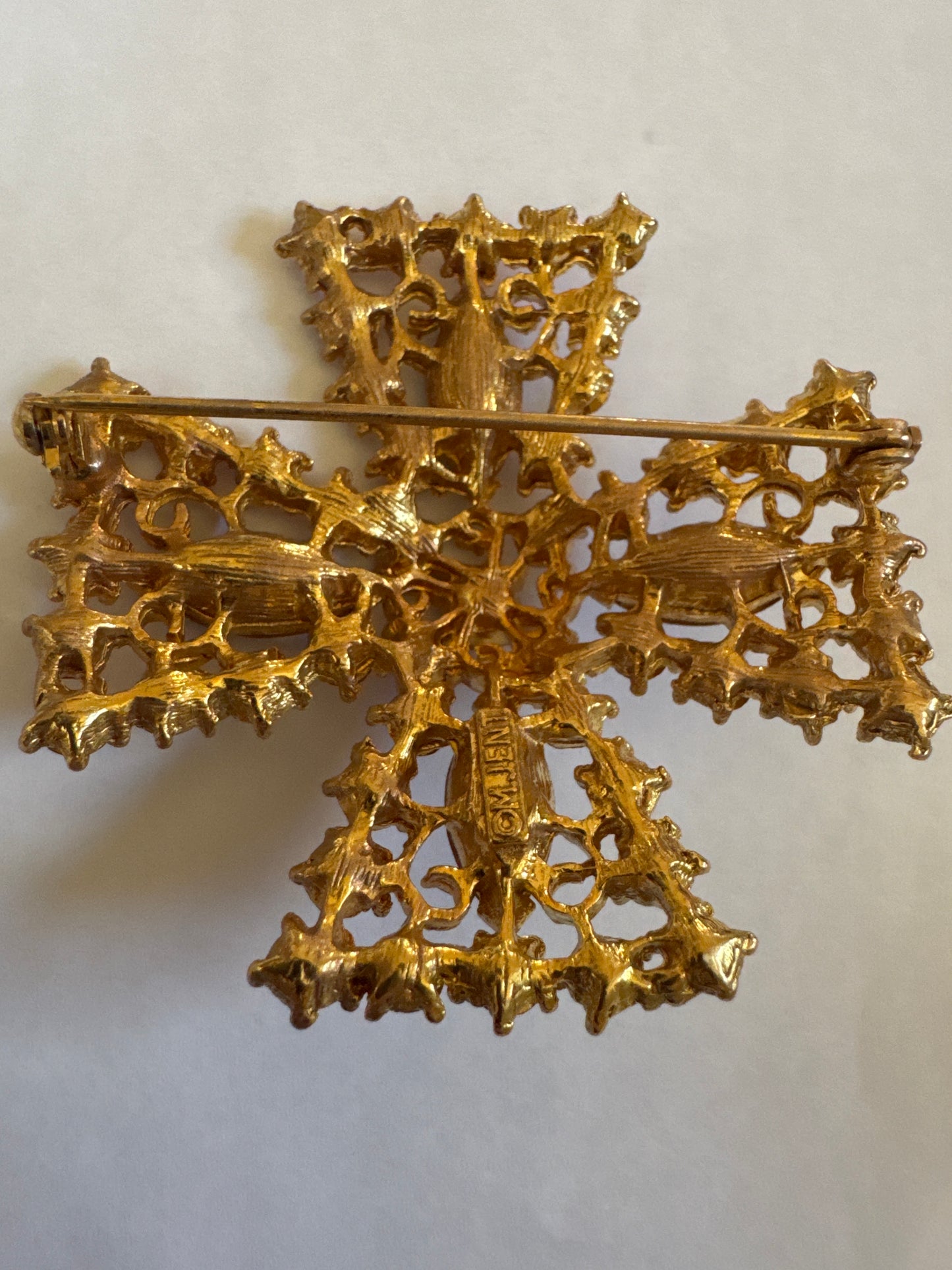 1950s stunning Maltese cross with pink and purple rhinestones