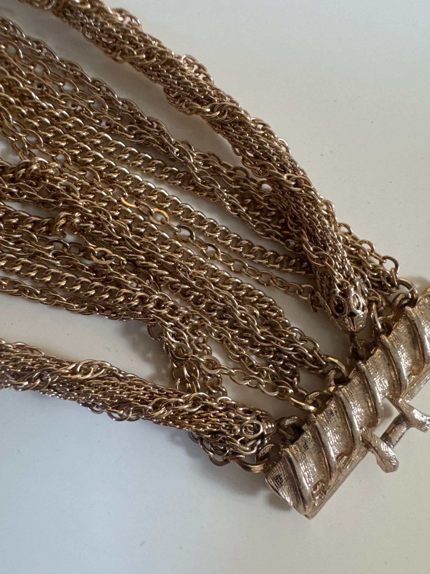 1940s signed Vendome multi strand gold tone bracelet. Search "Vendome" to see matching necklace
