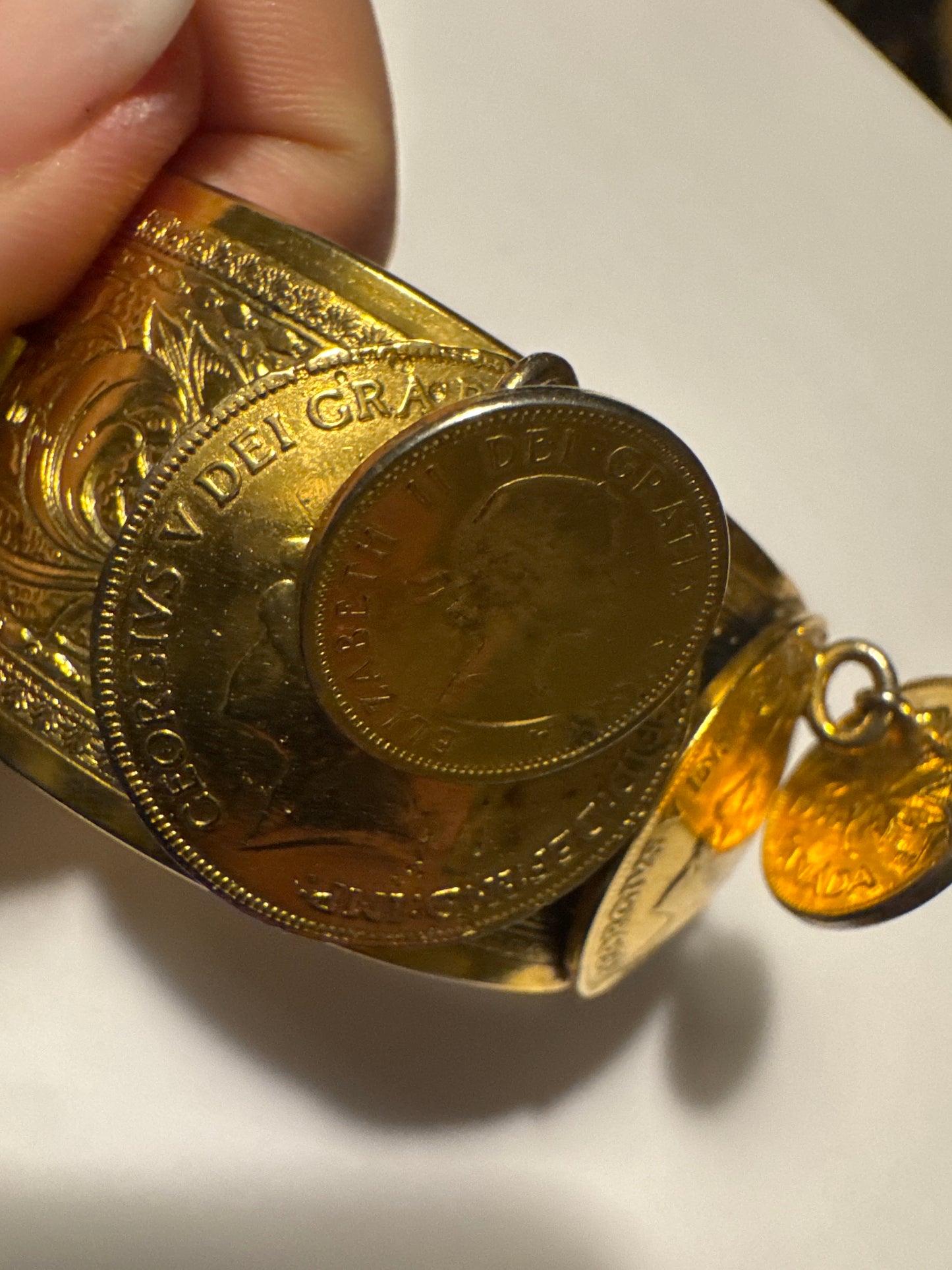 late 1940s early 50s signed FRERICH hinged coin cuff bracelet