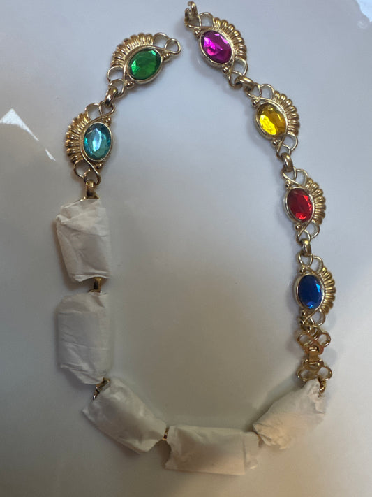 Beautiful 1970s gold tone and rainbow cabochon necklace