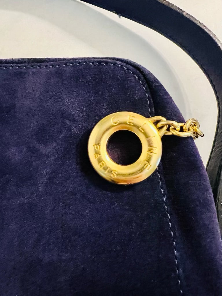 Suede and leather Celine crossbody bag in purple