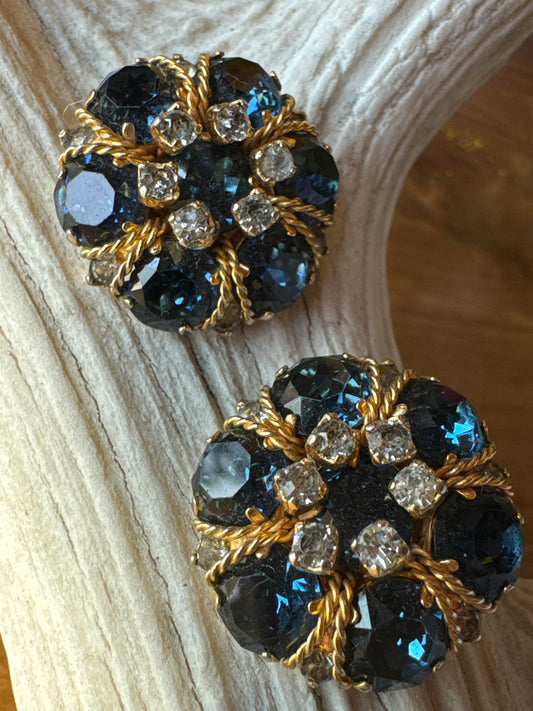 stunning vintage RhineStone clip on earrings signed ALICE CAVINESS