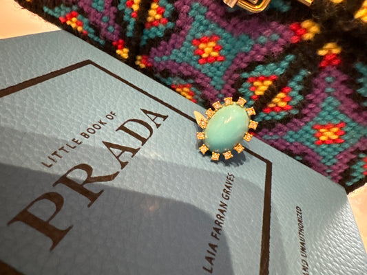 Vintage Turquoise and rhinestone gold tone ring