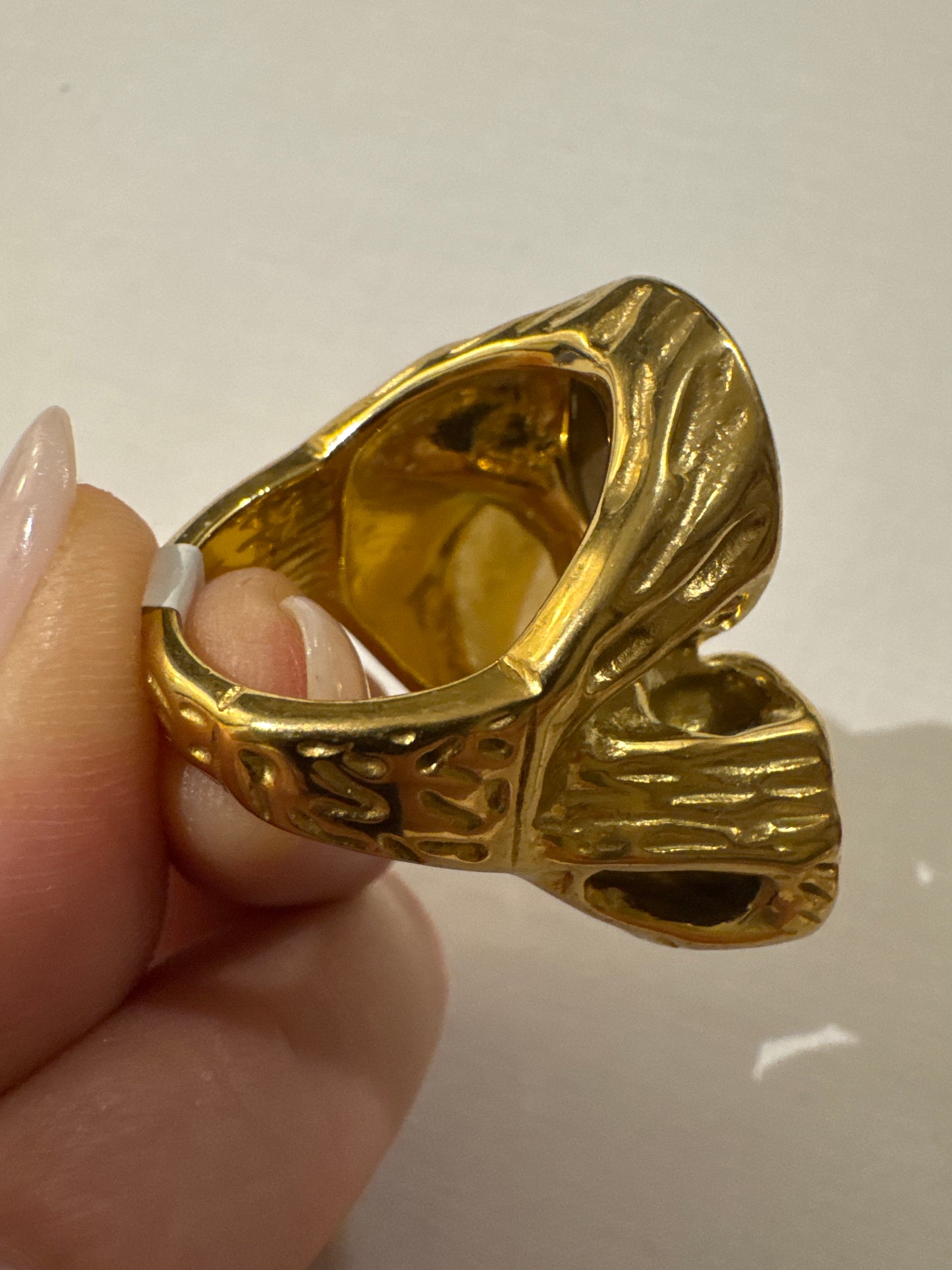 Fun vintage 1980s jumbo size cocktail ring with Amber Ivory stones. sourced in Paris.